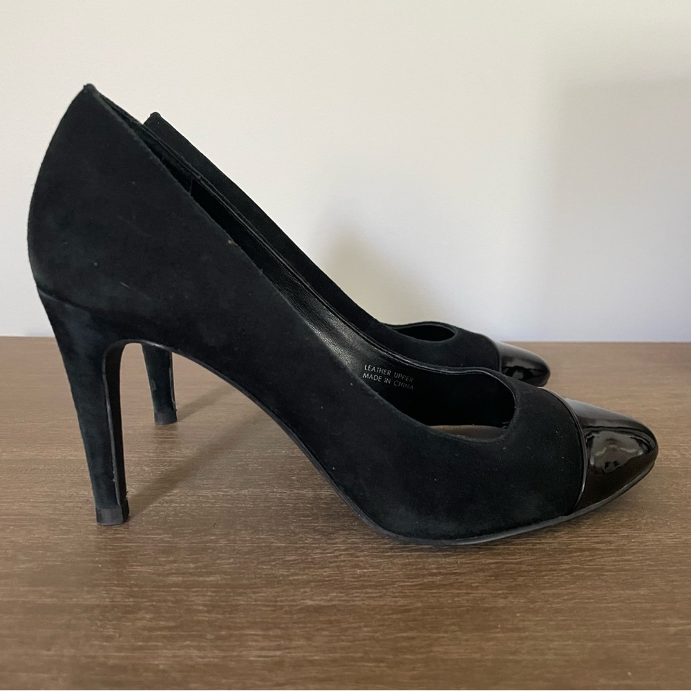 Tahari Black Suede Heels with Patent Toe - Picture 2 of 5